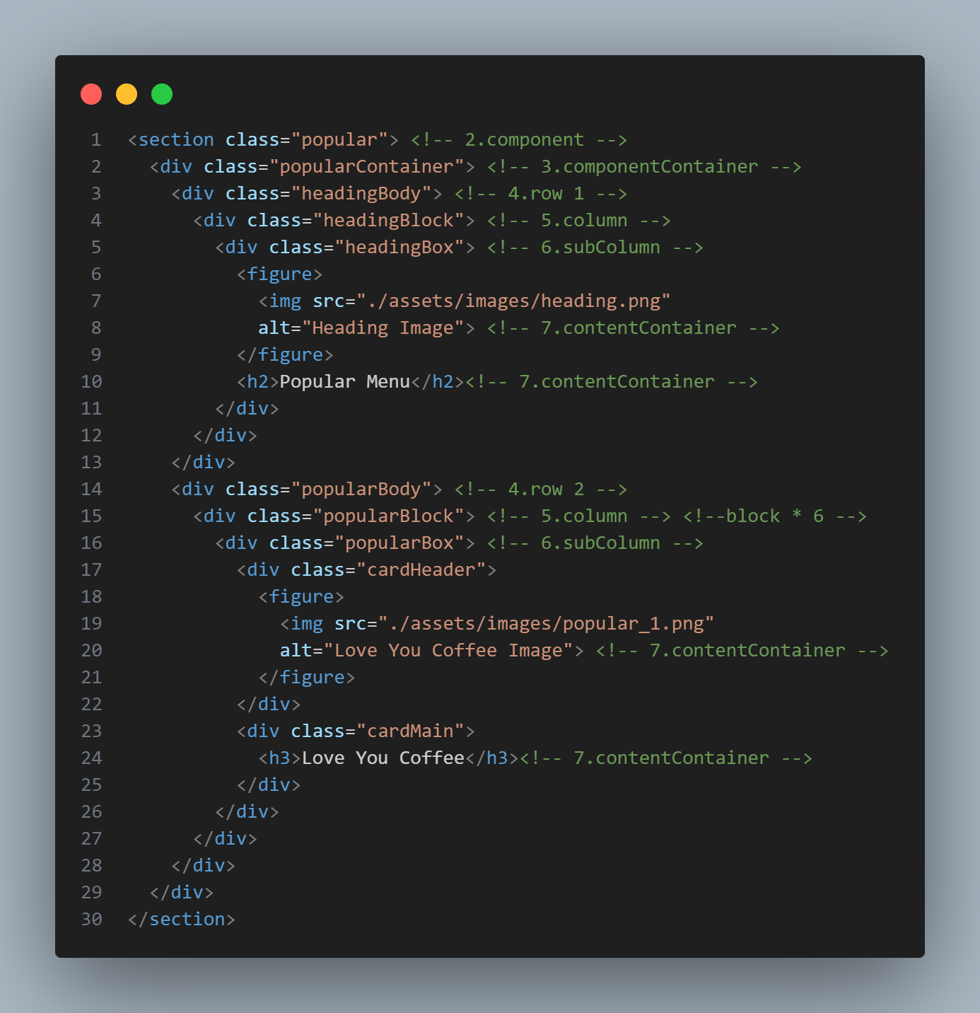 menu html snapCode